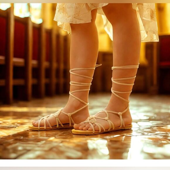 Women's Open Toe Lace Up Gladiator FlatSlip on Roman Sandals 7.5 NWT - Picture 6 of 10